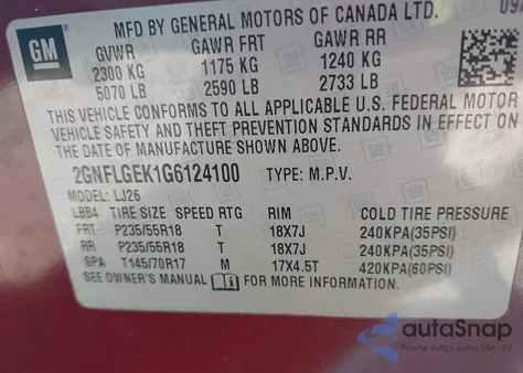 2016 Chevrolet Equinox Ltz from USA, damaged, VIN 2GNFLGEK1G6124100